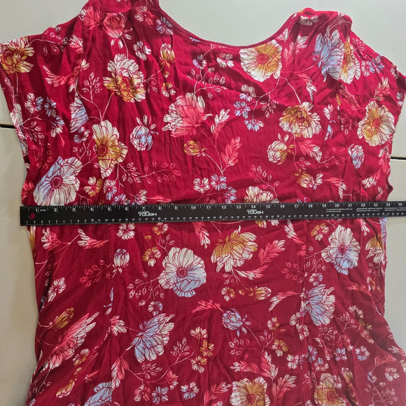 Woman Within Dress Women's 26W Red Floral Print Short Sleeve Ruffle High Low Hem - Picture 11 of 16